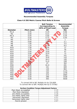 Boltmasters Pty Ltd Recommended Assembly Torques