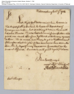 Robert Dinwiddie to Governor Horatio Sharpe, October 7, 1754 Box