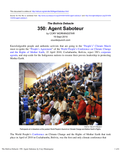 The Bolivia Debacle--350: Agent Saboteur, by Cory Morningstar