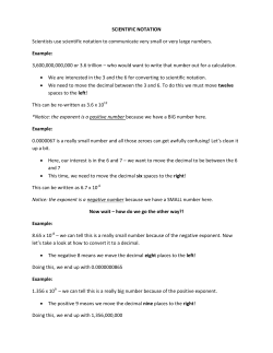 SCIENTIFIC NOTATION Scientists use scientific notation to