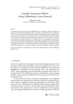 Scientific Interaction Within Henry Oldenburg`s Letter Network