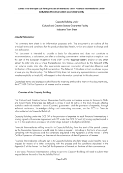 Annex IV to the Open Call for Expression of Interest to select