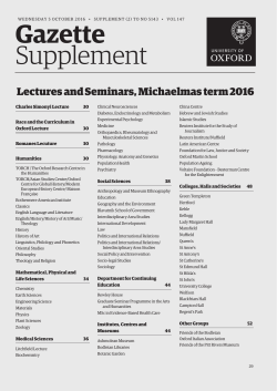 Lectures and Seminars, Michaelmas term 2016