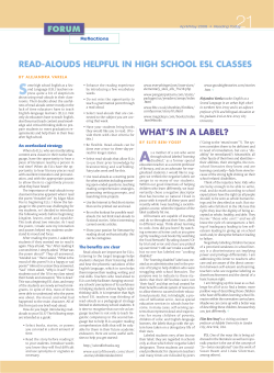 READ-ALOUDS HELPFUL IN HIGH SCHOOL ESL CLASSES