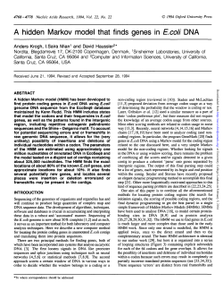 A hidden Markov model that finds genes in E.coli DNA