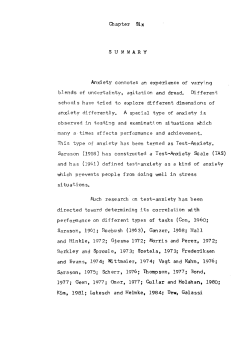 Chapter Six SUMMARY Anxiety connotes an experience of varyi.ng