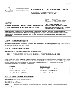 ADDENDUM NO. 1 to TENDER NO. 225-2003