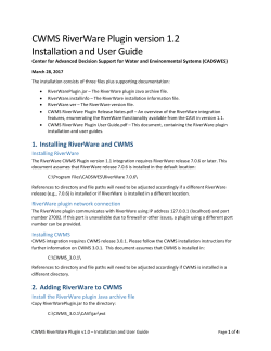 CWMS RiverWare Plugin version 1.2 Installation and User Guide