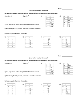 1) y = 4x + 2 2) y = 3&middot;4x 3) 4) 5) The population of fish in a pond