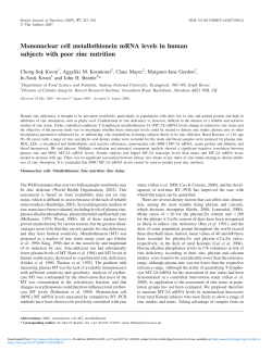 Mononuclear cell metallothionein mRNA levels in human subjects