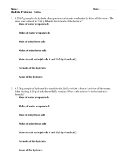 Hydrate Problems &ndash; Extra 1. A 15.67 g sample of a hydra