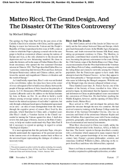 Matteo Ricci, the Grand Design, and the Disaster of the `Rites