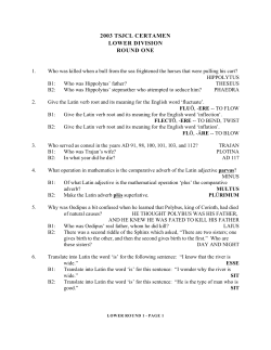 2003 TSJCL CERTAMEN LOWER DIVISION ROUND ONE