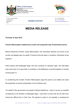 Premier Mahumapelo saddened by murder and suspected rape of