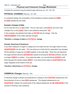 SNC1D Physical and Chemical Change Worksheet Answers
