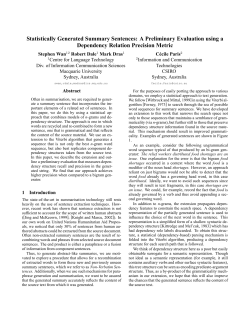 Statistically Generated Summary Sentences: A Preliminary