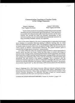 Communication Correlates ofTeacher Garity in the College Gassroom