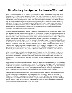 20th-Century Immigration Patterns in Wisconsin