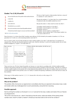 Notes for Teachers &ndash; M, M and M