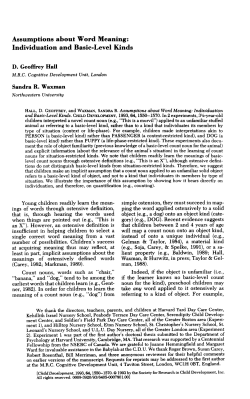 Assumptions about Word Meaning: Individuation and Basic