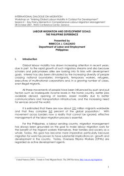 Labour Migration and Development Goals: The Philippine Experience