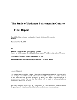 The Study of Sudanese Settlement in Ontario &mdash;Final Report