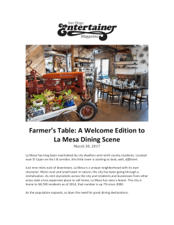 Farmer`s Table: A Welcome Edition to La Mesa Dining Scene