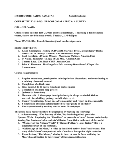 510-263: PRECOLONIAL AFRICA: A SURVEY Office: 329 Conklin