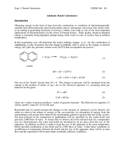 Expt. 2: Bomb Calorimetry CHEM 366 II