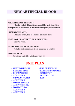 NEW ARTIFICIAL BLOOD UNIT PLAN