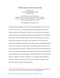 Global Governance, Authority, and Leadership