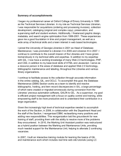 Summary of Accomplishments