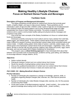 Making Healthy Lifestyle Choices: Focus on Nutrient Dense Foods