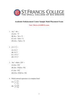 Academic Enhancement Center Sample Math Placement Exam