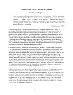 Giving Testimony and the Coloniality of Knowledge