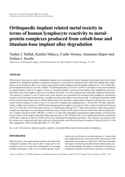 Orthopaedic implant related metal toxicity in terms of