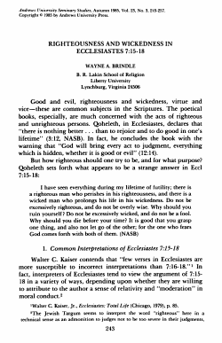 Righteousness and Wickedness in Ecclesiastes 7:15-18