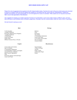 NINTH GRADE SCHOOL SUPPLY LIST Please find a list of