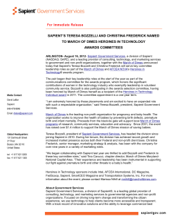 sapientgov.com For Immediate Release SAPIENT`S TERESA