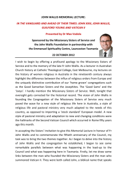 JOHN WALLIS MEMORIAL LECTURE: IN THE VANGUARD AND