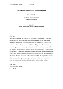 Apprenticeship and Training in Premodern England Dr Patrick