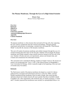 The Plasma Membrane, Through the Eyes of a High School Scientist