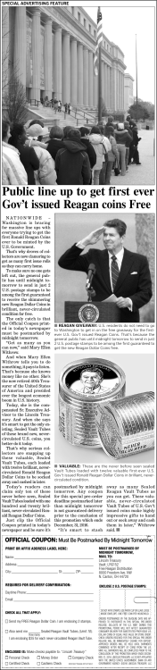 Public line up to get first ever Gov`t issued Reagan coins Free