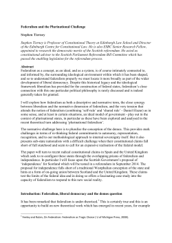 Federalism and the Plurinational Challenge Stephen Tierney