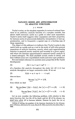 TAYLOR`S SERIES AND APPROXIMATION TO