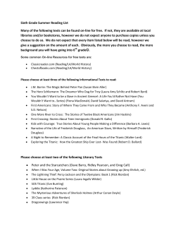 Sixth Grade Summer Reading List Many of the following texts can be