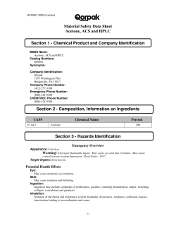 Material Safety Data Sheet Acetone, ACS and HPLC