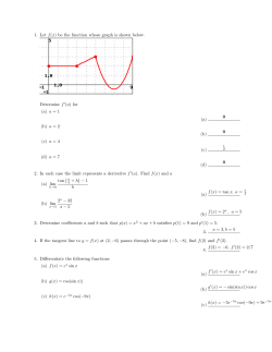 1. Let f(x) be the function whose graph is shown below. Determine f