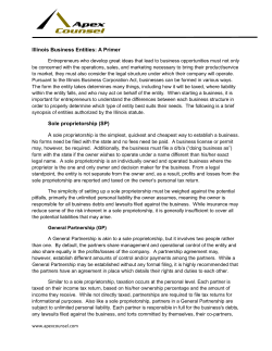 Illinois Business Entities: A Primer Sole proprietorship (SP)