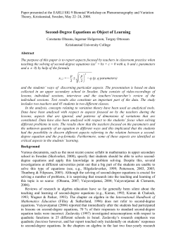 Second-Degree Equations as Object of Learning